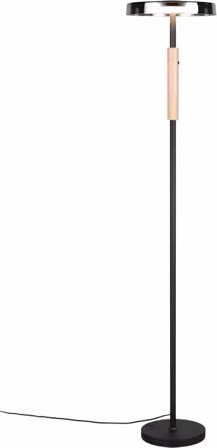 Piantana LED, metallo/vetro/legno, nero/naturale/fumé, H 130 cm, Celeste