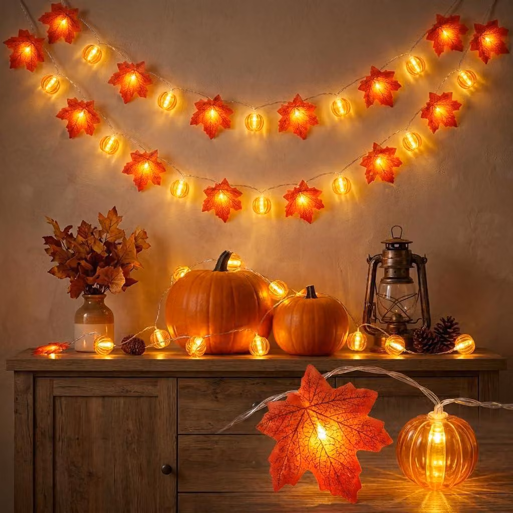 Catena luminosa da 4 metri - 30 LED - 8 elementi - Luce calda - Autunno