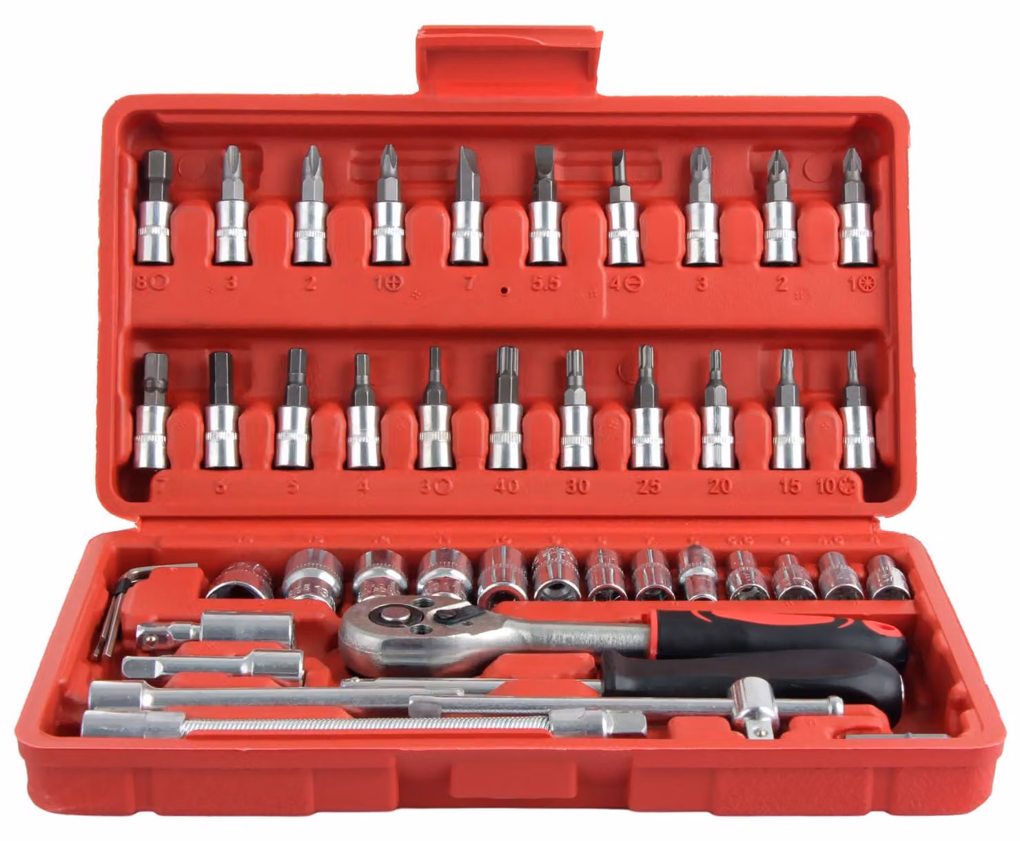 Set di chiavi a bussola da 1/4 di pollice, 46 pezzi, con chiavi a bussola metriche e in pollici, kit di strumenti compatto per la riparazione di automobili