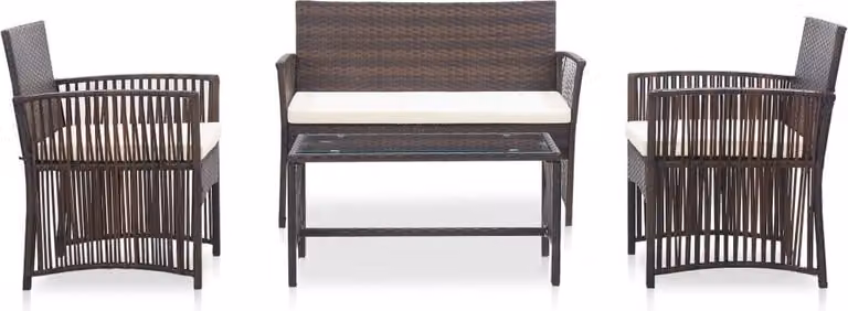 Set Divani da Giardino 4 pz con Cuscino in Polyrattan Marrone
