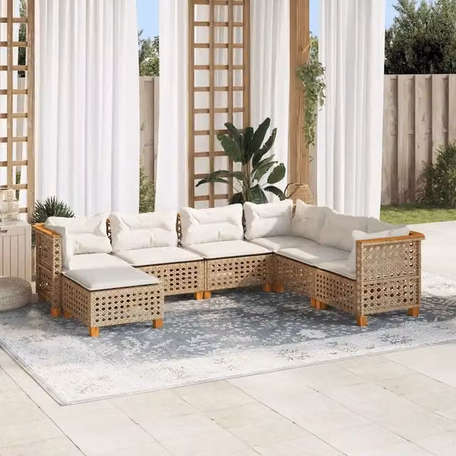 Set Divani da Giardino 7 pz con Cuscini Beige in Polyrattan 3261940