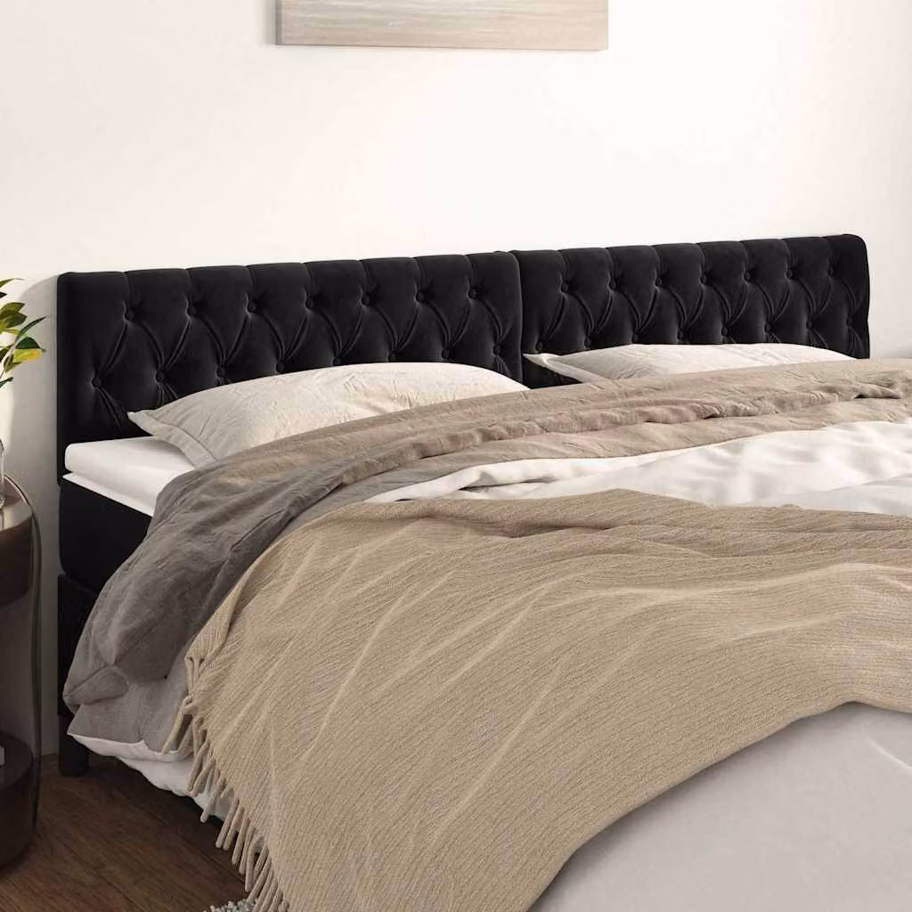 Testiera per letto vidaXL in velluto nero con struttura in legno L: 200 cm, P: 7 cm, H: 78-88 cm