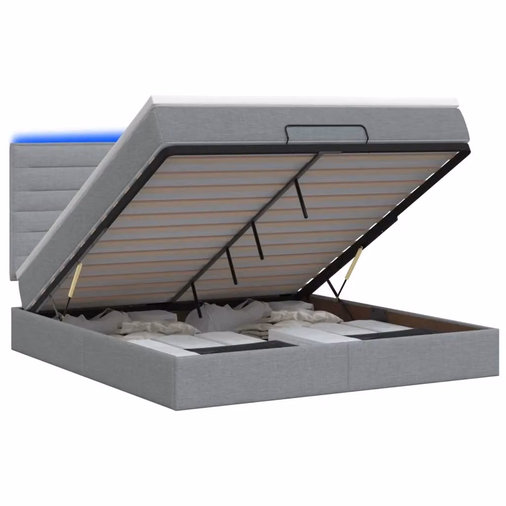 Letto Ottomano con Materasso vidaXL, Struttura Imbottita con Illuminazione LED e Porta USB, Grigio e Bianco, L/P/H: 200 x 140 x 88 cm – 2