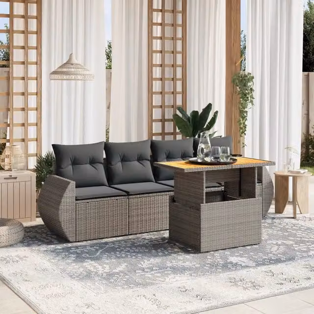 Set Divano da Giardino Moderno VIDAXL in Polyrattan Grigio con 5 Pezzi e Cuscini