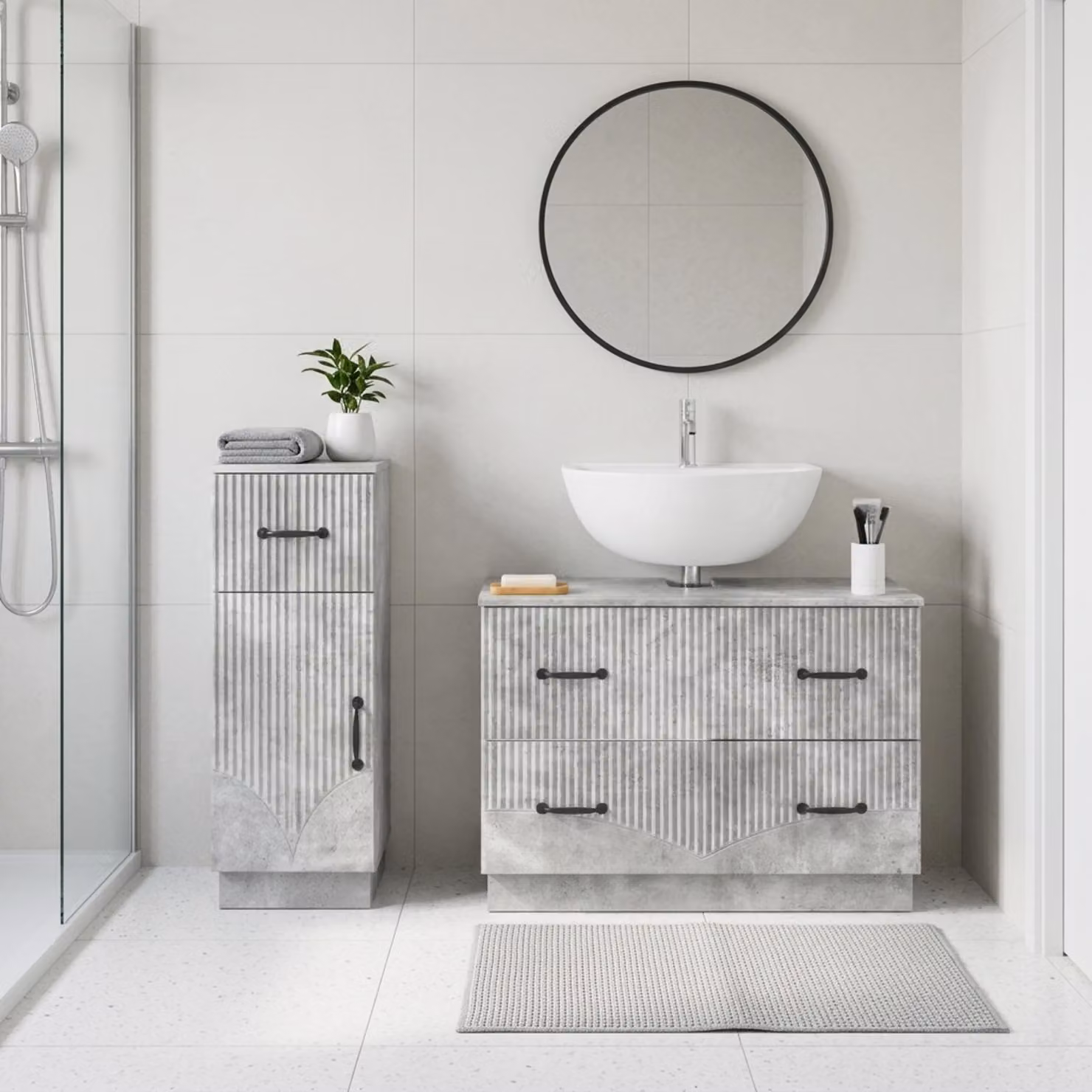 Set di mobili da bagno vidaXL HOORN composto da 2 pezzi in MDF grigio opaco con mobile sottolavabo e pensile