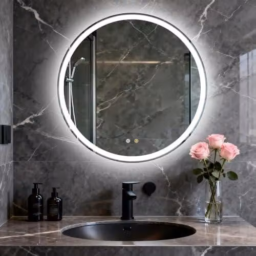 Specchio da bagno LED rotondo, diametro 49,5 cm, 3 colori, dimmerabile, antiappannamento