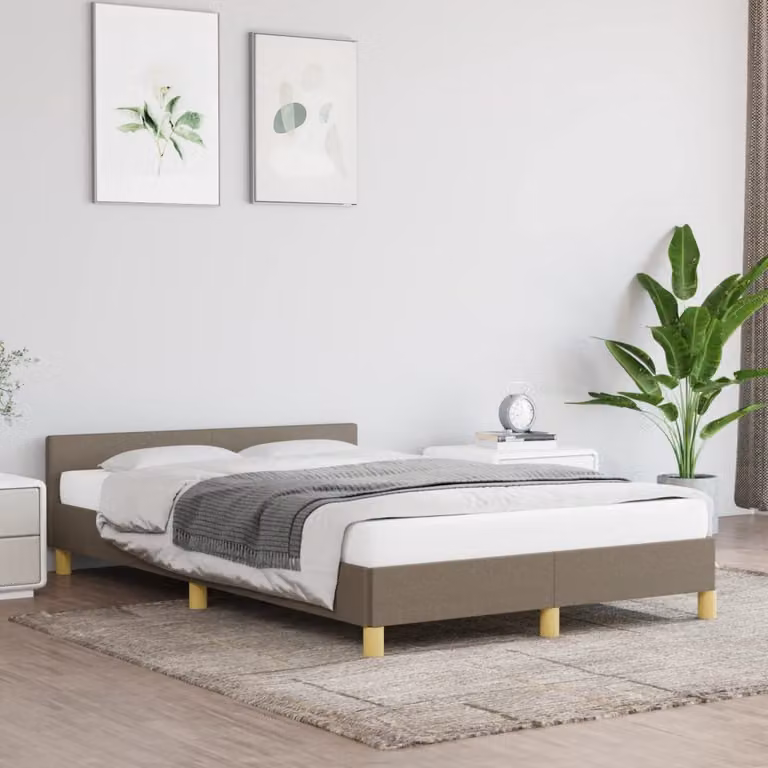 vidaXL Giroletto senza Materasso Beige in Tessuto e Legno L/P/H: 120 x 200 cm