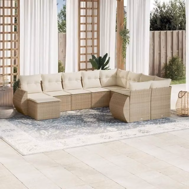 Set Divano da Giardino Moderno VIDAXL in Polyrattan con 10 Cuscini Beige