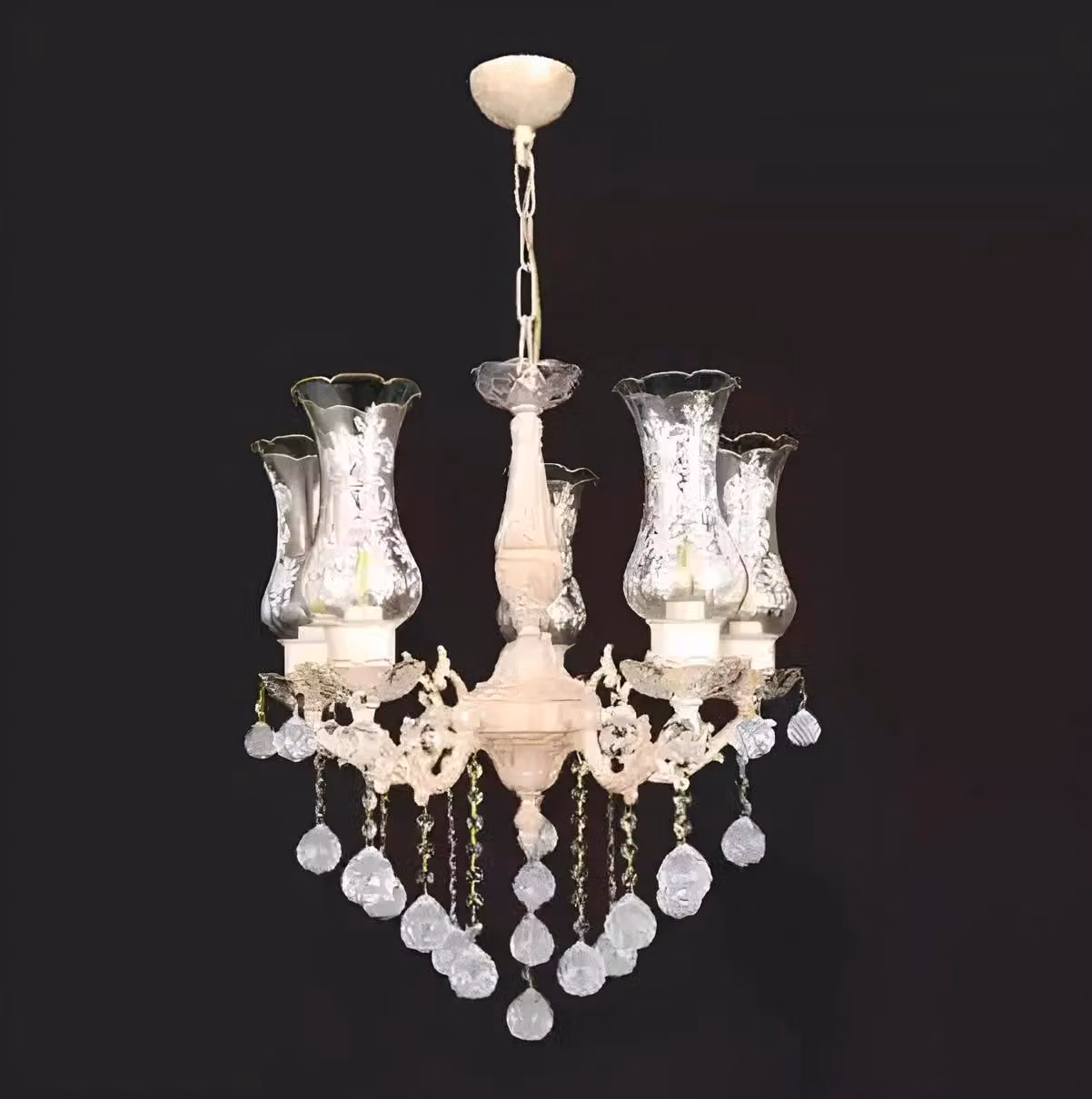 Klassische Lüster Deckenlampe Beige Kristall Hängebeleuchtung Deckenluster