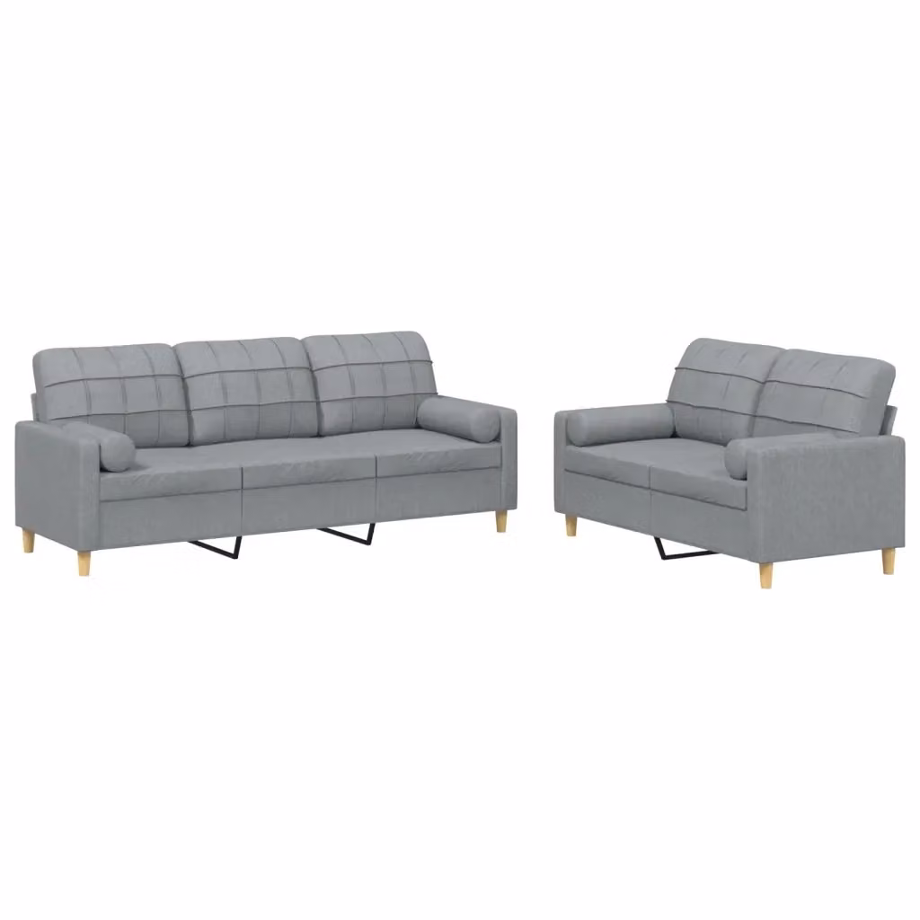 Set di Divani vidaXL in Tessuto Grigio con Cuscini per Soggiorno Moderno – 2