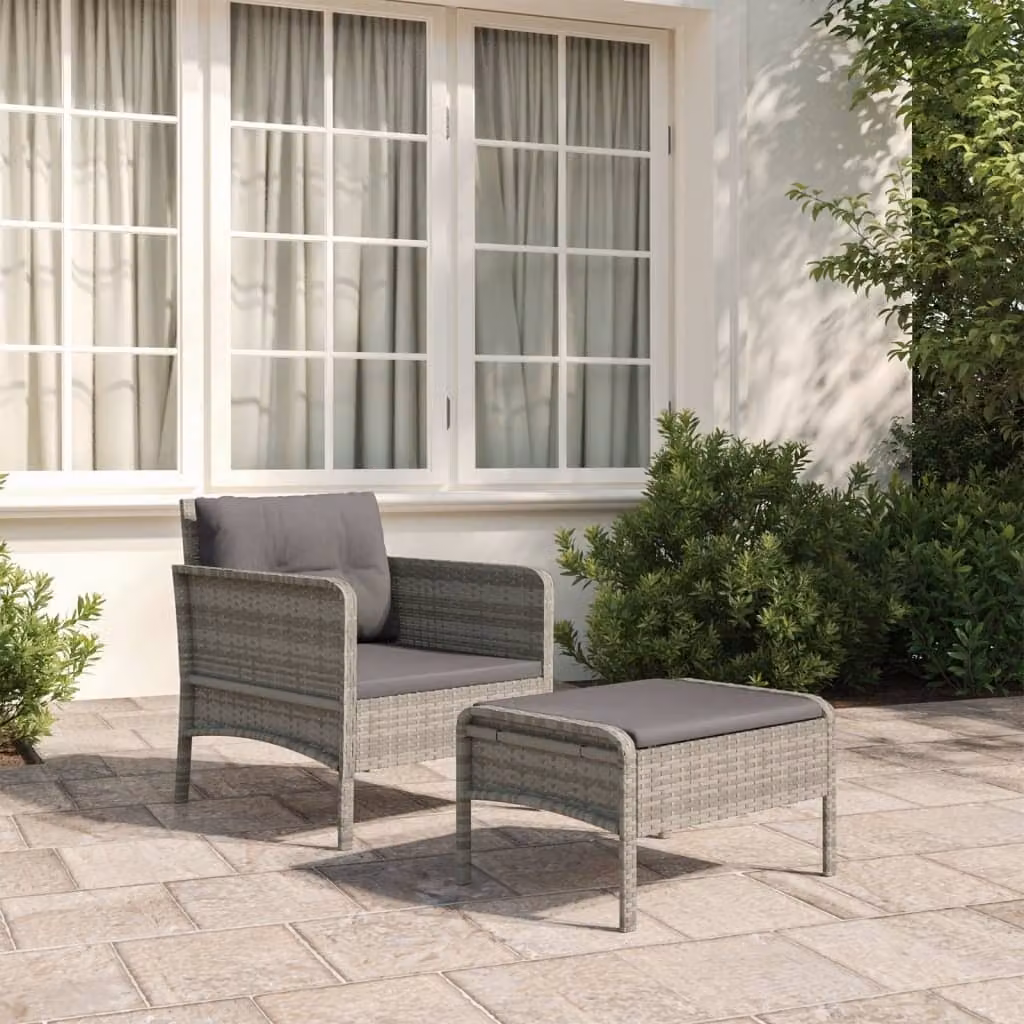 The Living Store Set salotto da giardino 2 pezzi con cuscini in poly rattan grigio