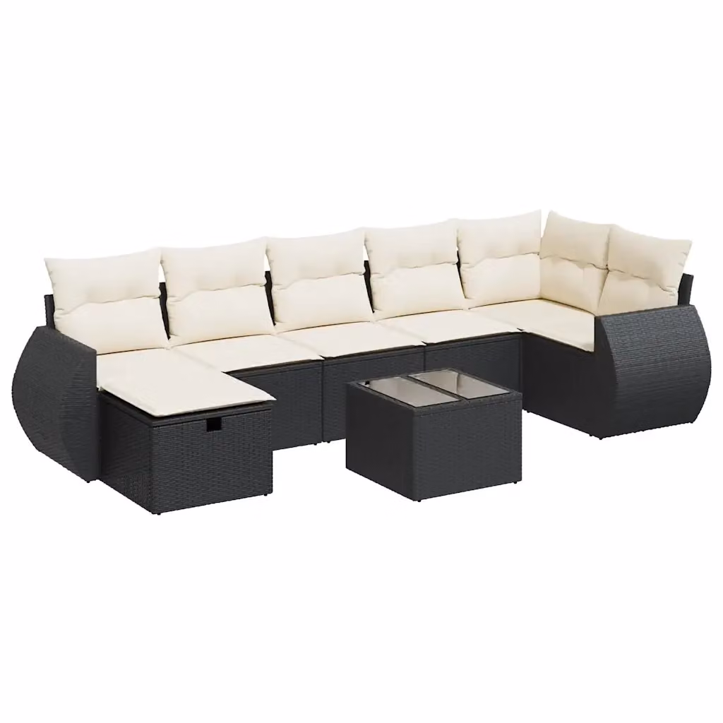 Set da giardino moderno vidaXL composto da 8 pezzi con cuscini bianchi e struttura in polyrattan nero e acciaio – 2