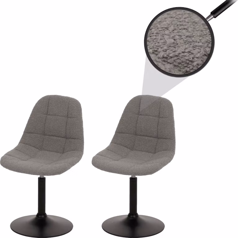 set di 2 sedie da pranzo HWC-A60, sedia da cucina girevole, acciaio Tessuto /tessuto bouclé (450g/m²) ~ grigio