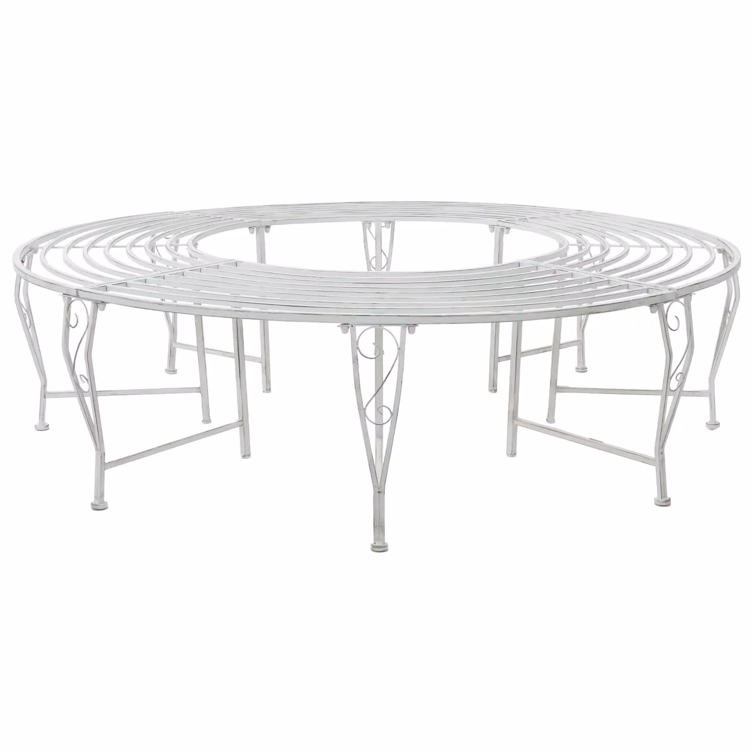 Panchina per alberi da 8 posti vidaXL in acciaio bianco antico Ø 160 x 44 cm