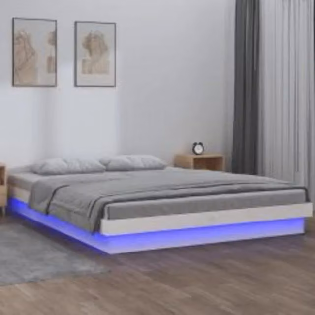 Letto con Giroletto in Legno Massello di Pino con LED e Porta USB Bianco vidaXL L/P: 140 x 200 cm – 1