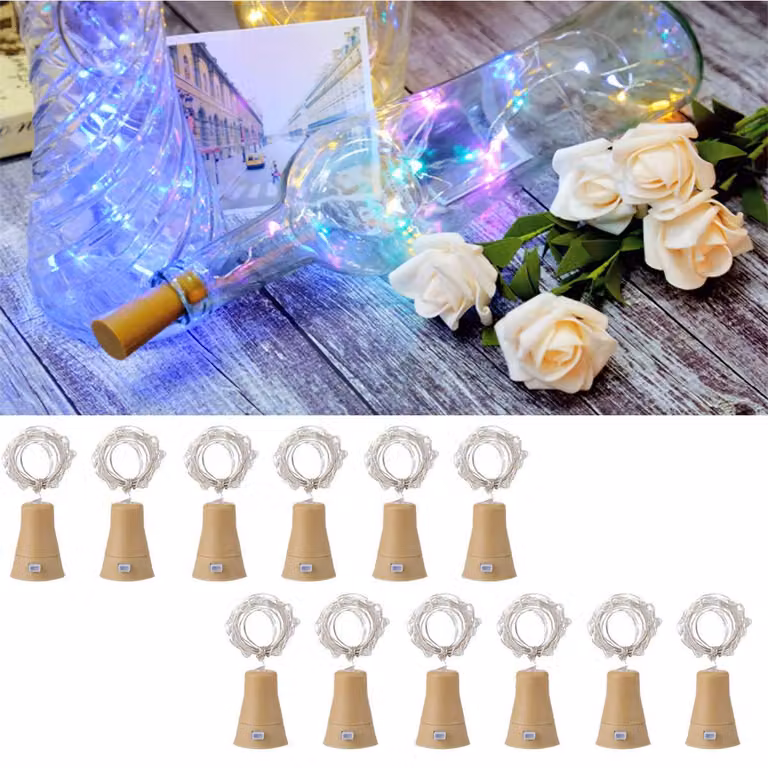 Set di 12 lanterne solari a forma di bottiglia di vino, con 20 LED, multicolore