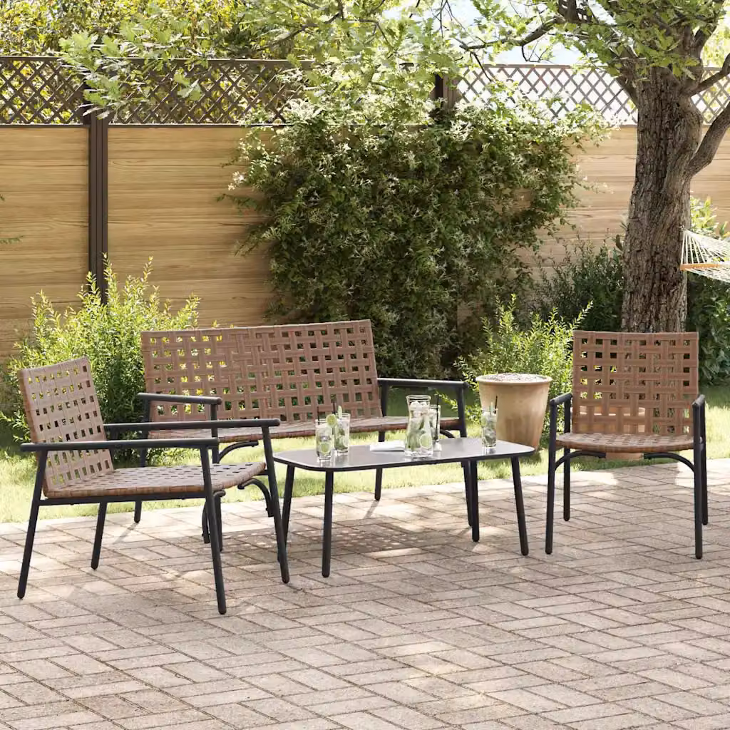 Set da pranzo per giardino e terrazza vidaXL in polyrattan marrone e nero composto da 4 pezzi con design moderno