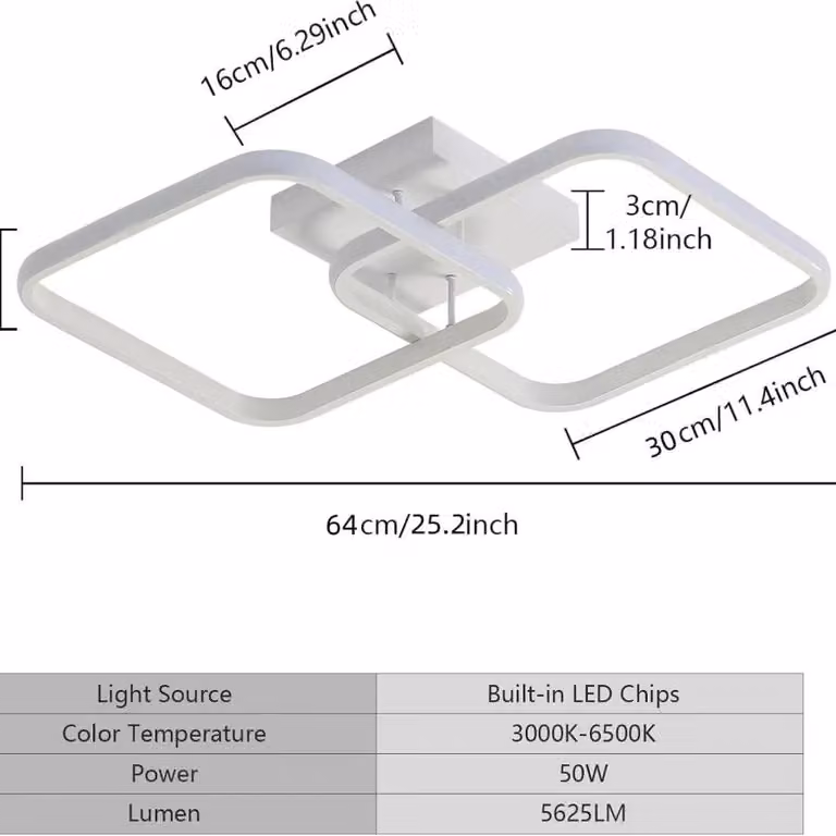 Lampada da soffitto a LED - Plafoniera quadrata - 50 W - Dimmerabile - Con telecomando - 3000–6500 K - 220 V - Alluminio
