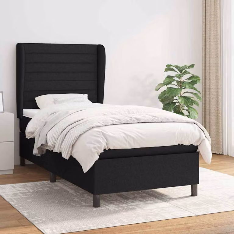 vidaXL Giroletto a Molle con Materasso Ibrido in Tessuto Nero L/P/H: 90 x 200 x 4 cm