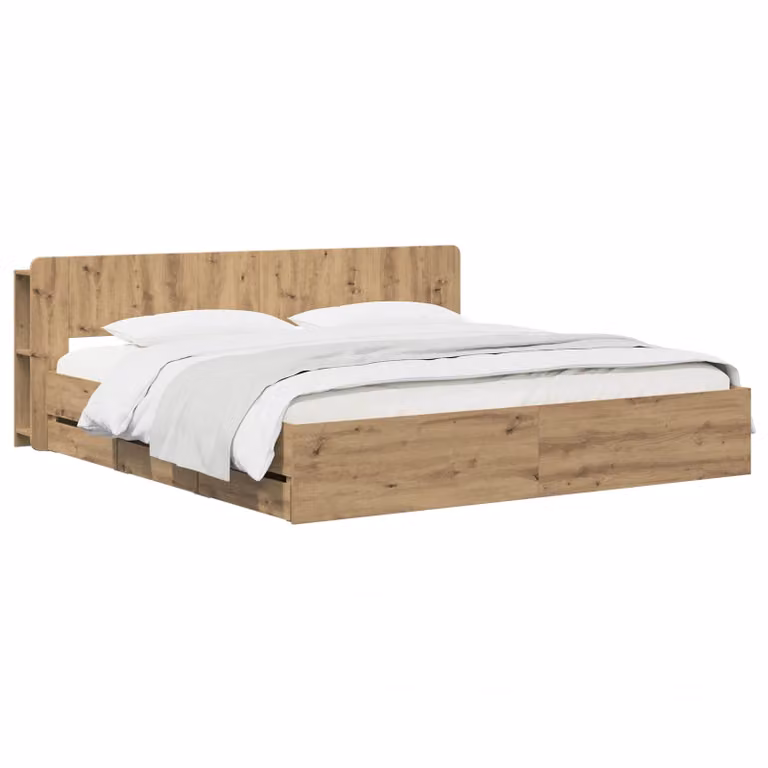 vidaXL Struttura letto con contenitore e testata in legno Rovere, L/P/H: 180 x 200 x 193,5 cm, colore marrone