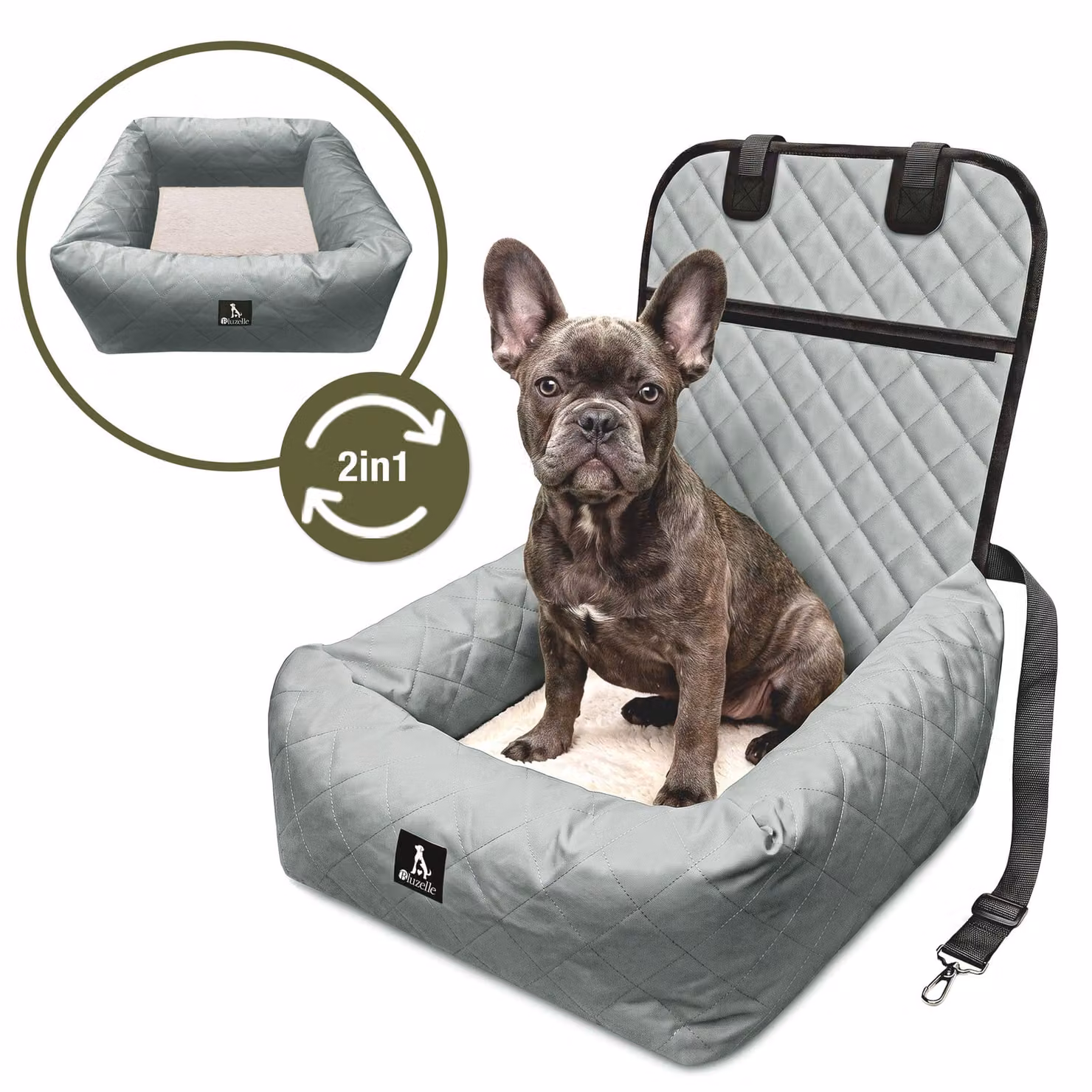 BLUZELLE, coprisedile per auto per cani, 2-in-1: cuccia e trasportino per cani di piccola e media taglia, fodera lavabile e removibile, impermeabile, imbottito, colore grigio