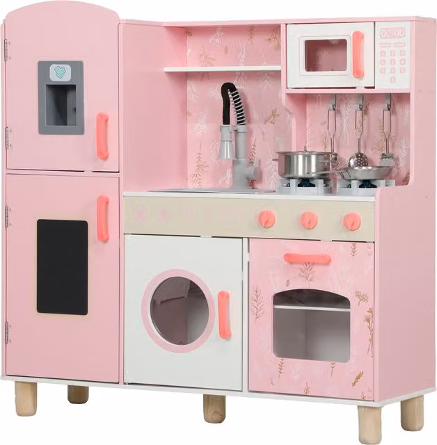 Cucina giocattolo AIYAPLAY con luci, suoni, forno e microonde, Rosa