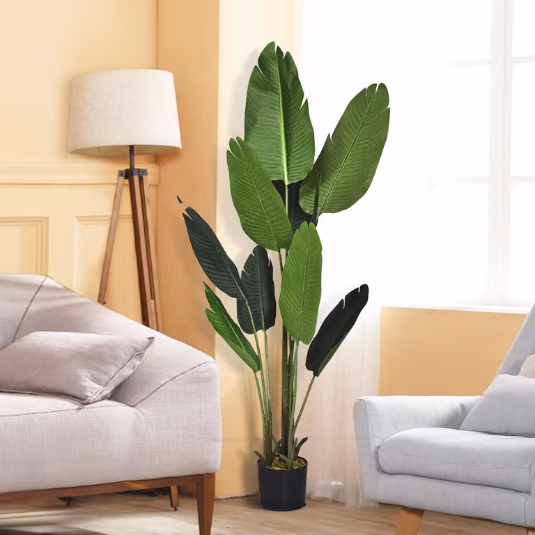 Palma tropicale artificiale Costway verde con vaso nero, pianta decorativa da interno Altezza: 160 cm