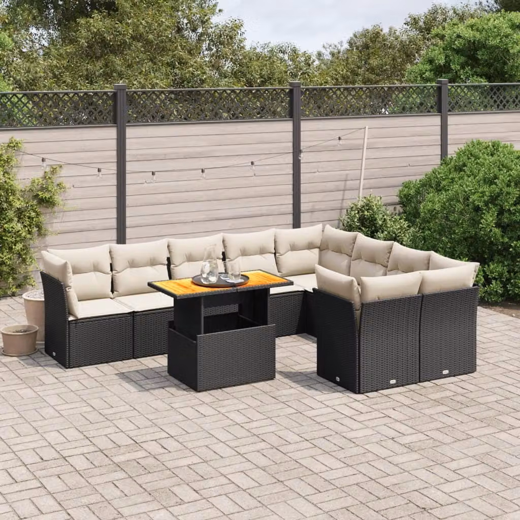 Maison Exclusive - Set Divani da Giardino 10pz con Cuscini in Polyrattan Nero