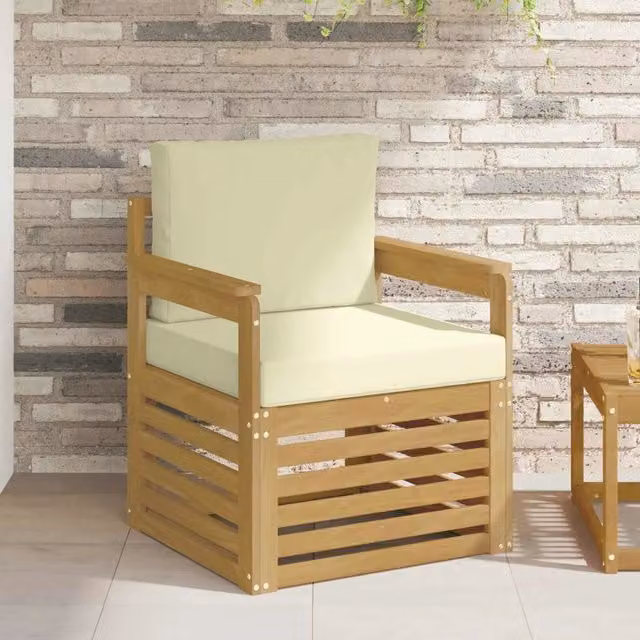 Set di 2 divani da esterno DESIGN IN in legno di acacia con cuscini bianchi e beige