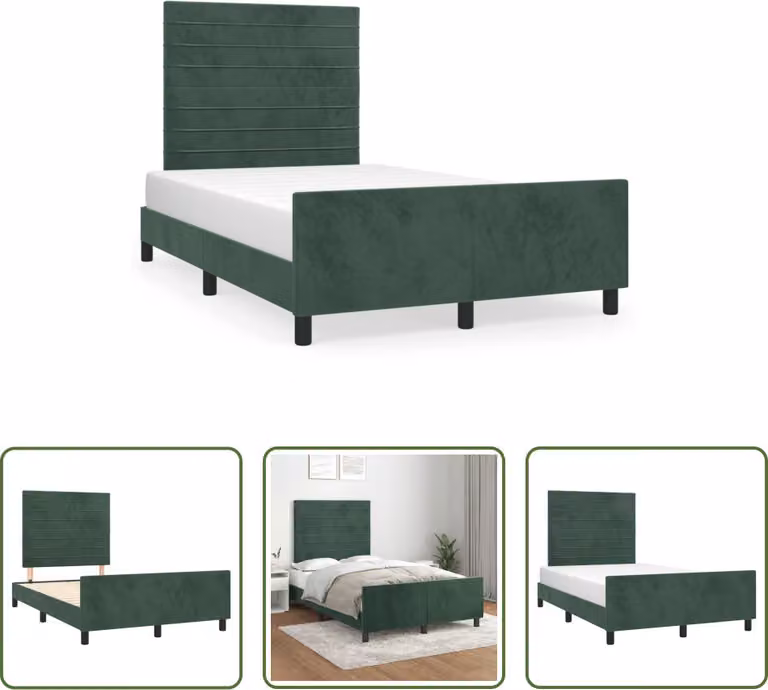 The Living Store Struttura letto con testiera in velluto verde scuro 120x190 cm