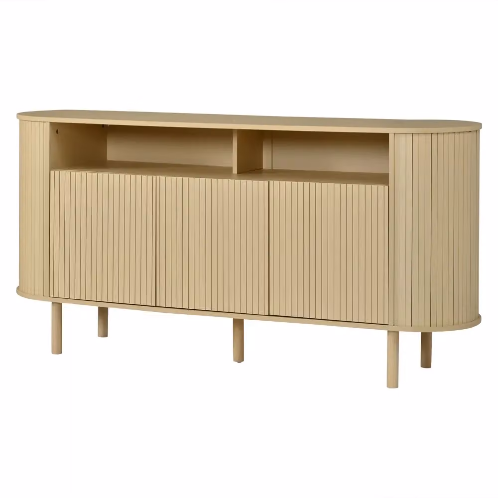 Consolle Minimal con 3 ante e ripiano in rovere massello color beige, L: 160 cm, P: 40 cm, H: 78.5 cm – 2
