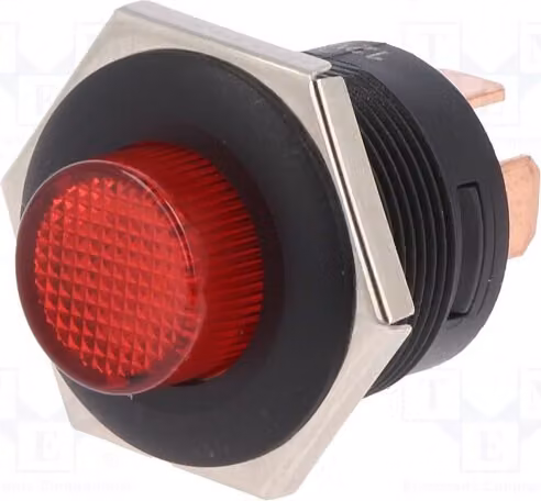 1 interruttore a pulsante, 10A/14VDC, colore rosso, modello R13-553BL-01, marca Stard, grado di protezione IP40, posizione: 2 (OFF-ON)