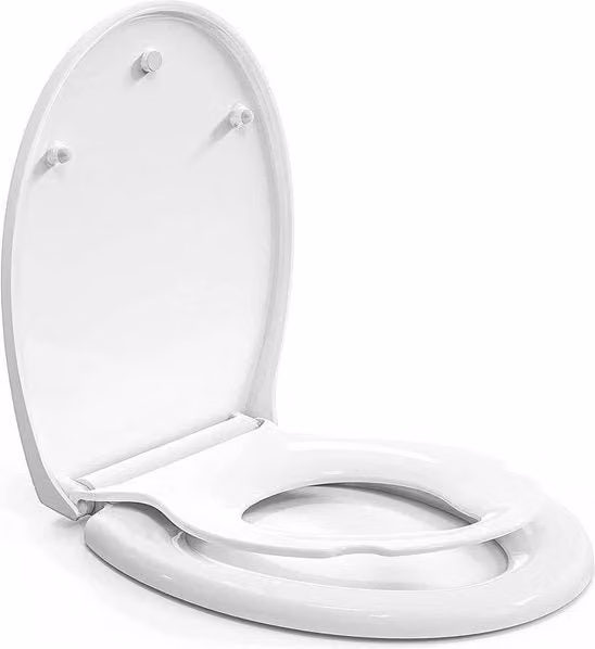 Sedile per bambini bianco ovale con sistema di chiusura a molla e fissaggio rapido per una pulizia facile