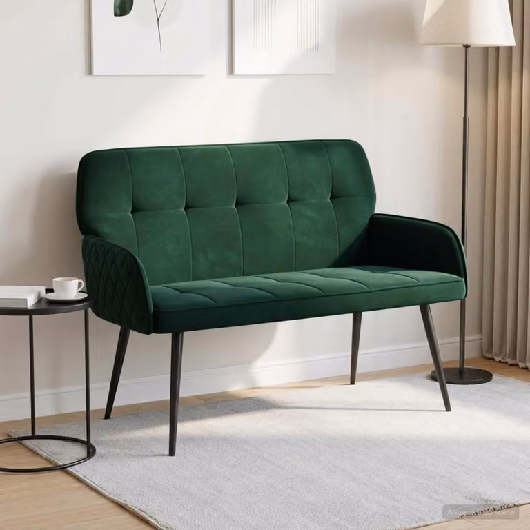 Divano a 2 posti vidaXL in velluto verde scuro con gambe in metallo nero e struttura moderna
