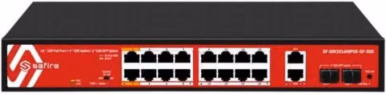 Switch PoE Gigabit Safire SF-SW2016HIPOE-GF-300 285W con 16 Porte, 2 Hi-PoE, 2 SFP e 2 RJ45 Uplink, Nero
