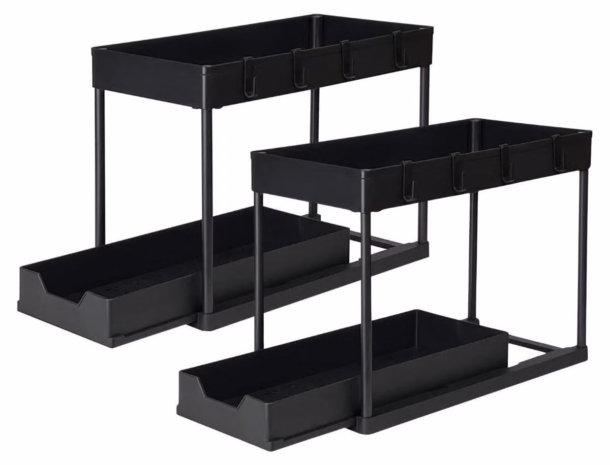 Set di 2 organizer estraibili per armadietti da cucina, ideali per organizzare lo spazio sotto il lavello