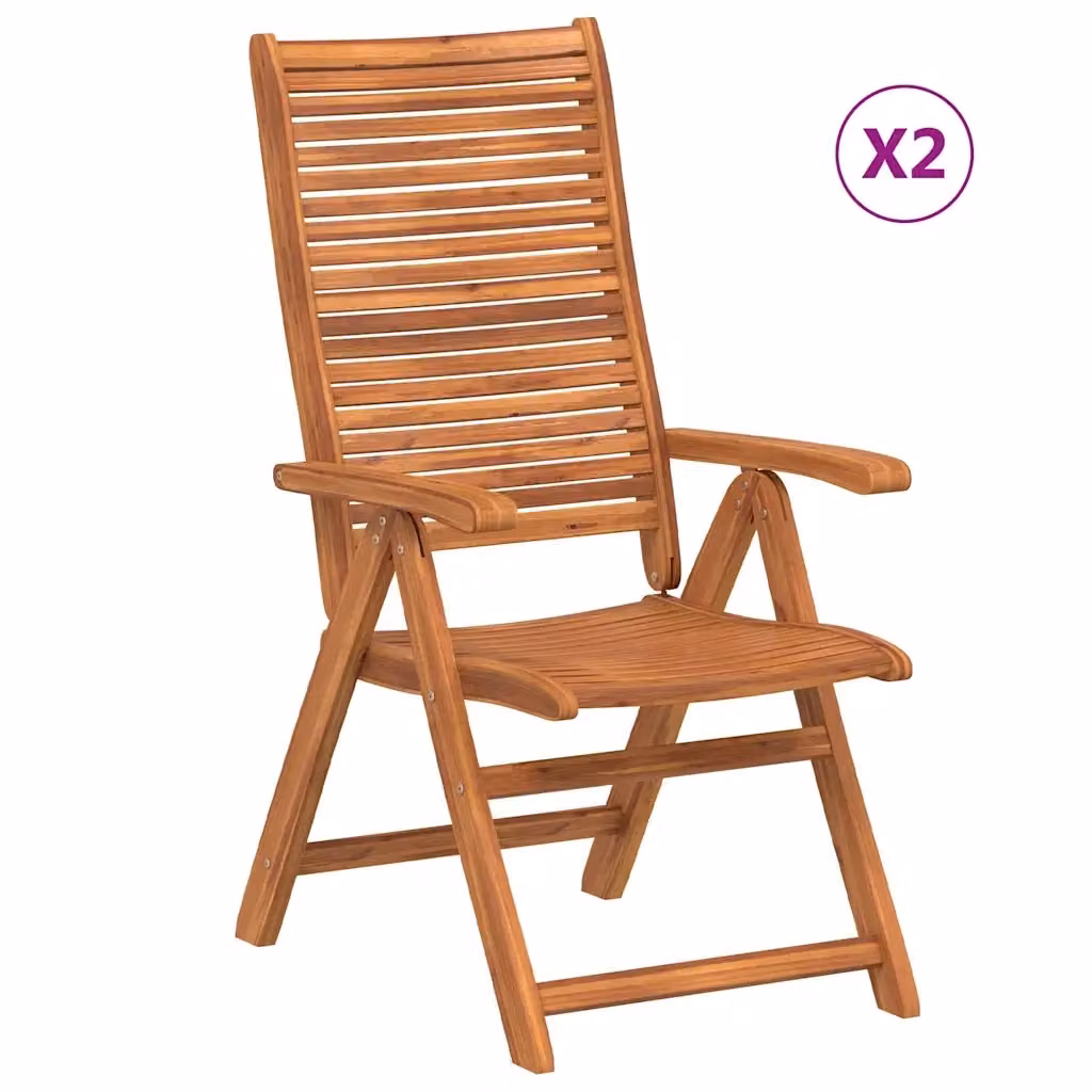 Set di 2 sedie pieghevoli reclinabili vidaXL in legno di acacia marrone con braccioli – 2