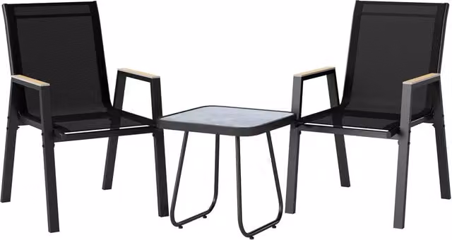 Set da esterno Bistrò GIORDANOSHOP composto da 2 sedie e 1 tavolino quadrato in metallo nero opaco