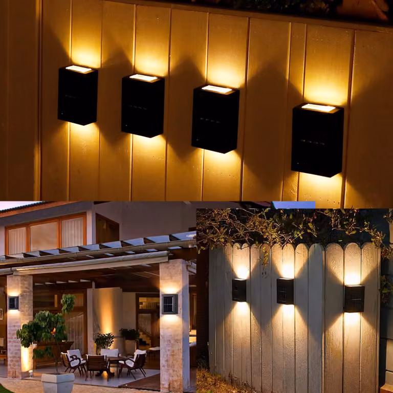 Set di 4 lampioni solari, grado di protezione IP65, luce bianco caldo, per uso esterno