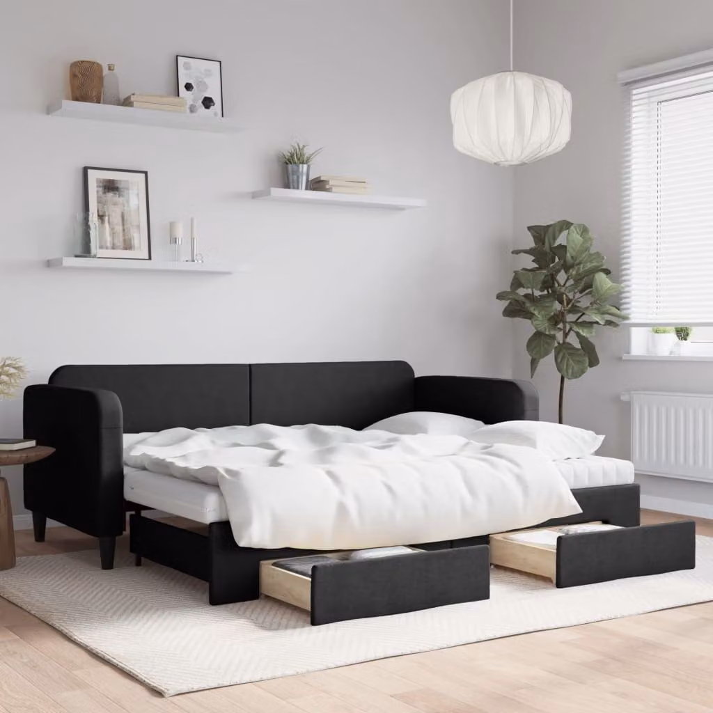 Maison Exclusive - Divano letto estraibile con cassetti, nero, 80x200 cm, tessuto