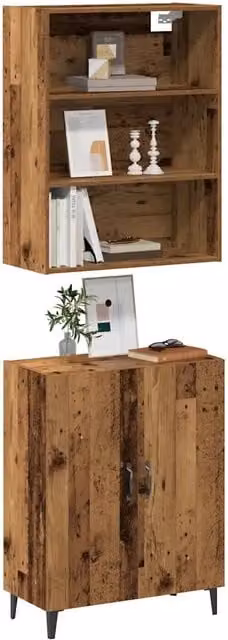 Credenza con Pensile Design Mania in Legno Antico Marrone per Cucina e Sala da Pranzo L: 180 cm, H: 69,5 cm, P: 34 cm