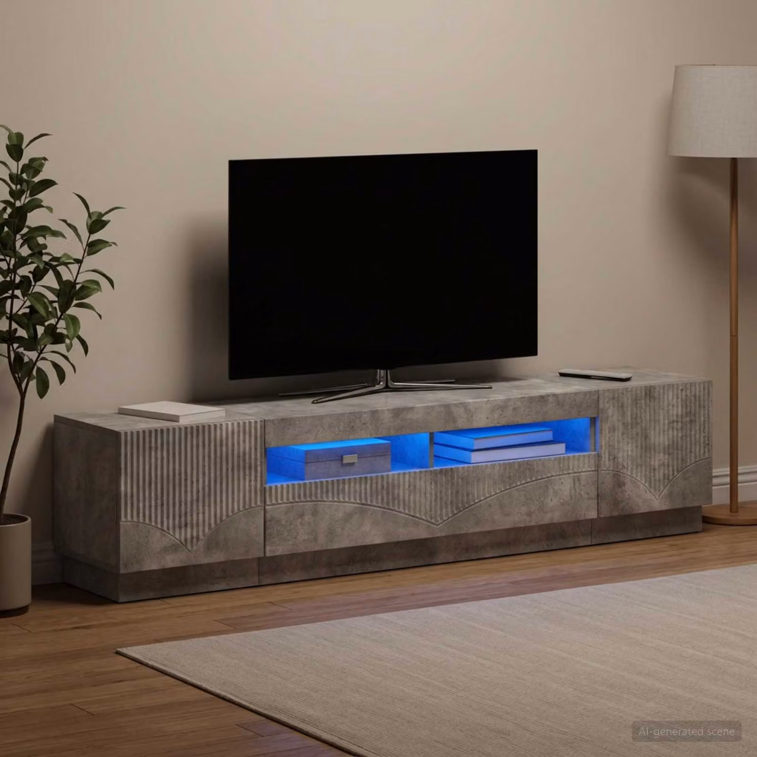Mobile TV LED vidaXL HOORN in Grigio Cemento e Legno con Illuminazione Integrata e Compartimenti Media