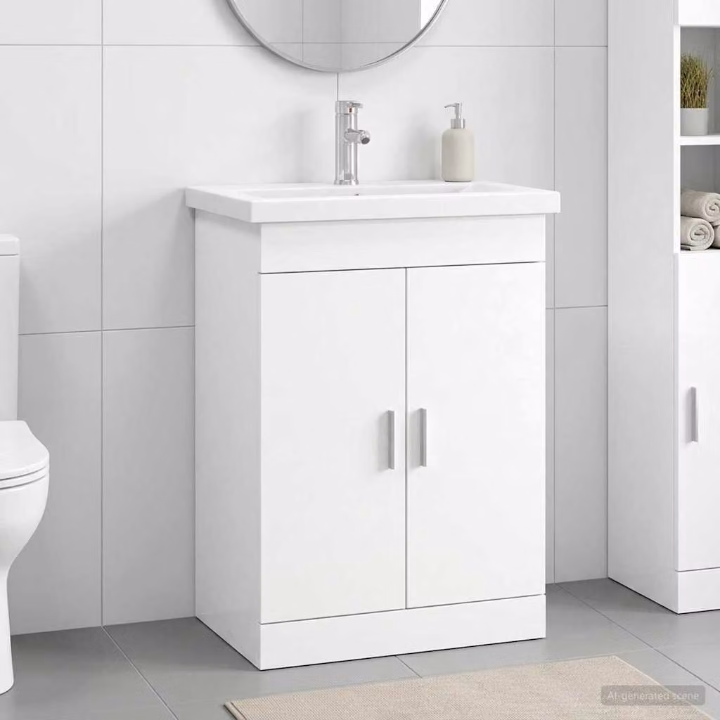 Set di mobili per il bagno moderno vidaXL in MDF bianco e argento, L: 61 cm, P: 40 cm, H: 84,5 cm