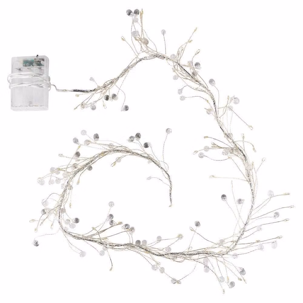 Catena luminosa a LED con 80 luci bianche calde, cristalli a forma di goccia, timer, lunghezza 200 cm