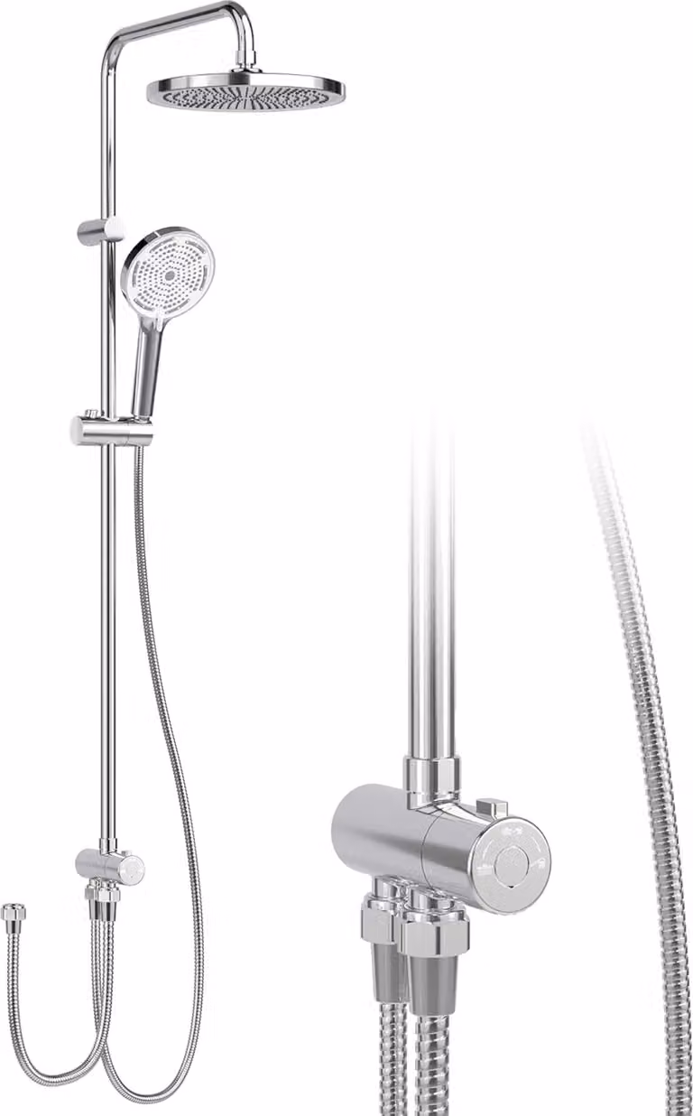 Sistema doccia per bagno, struttura in acciaio inox, doppia possibilità di doccia, argento