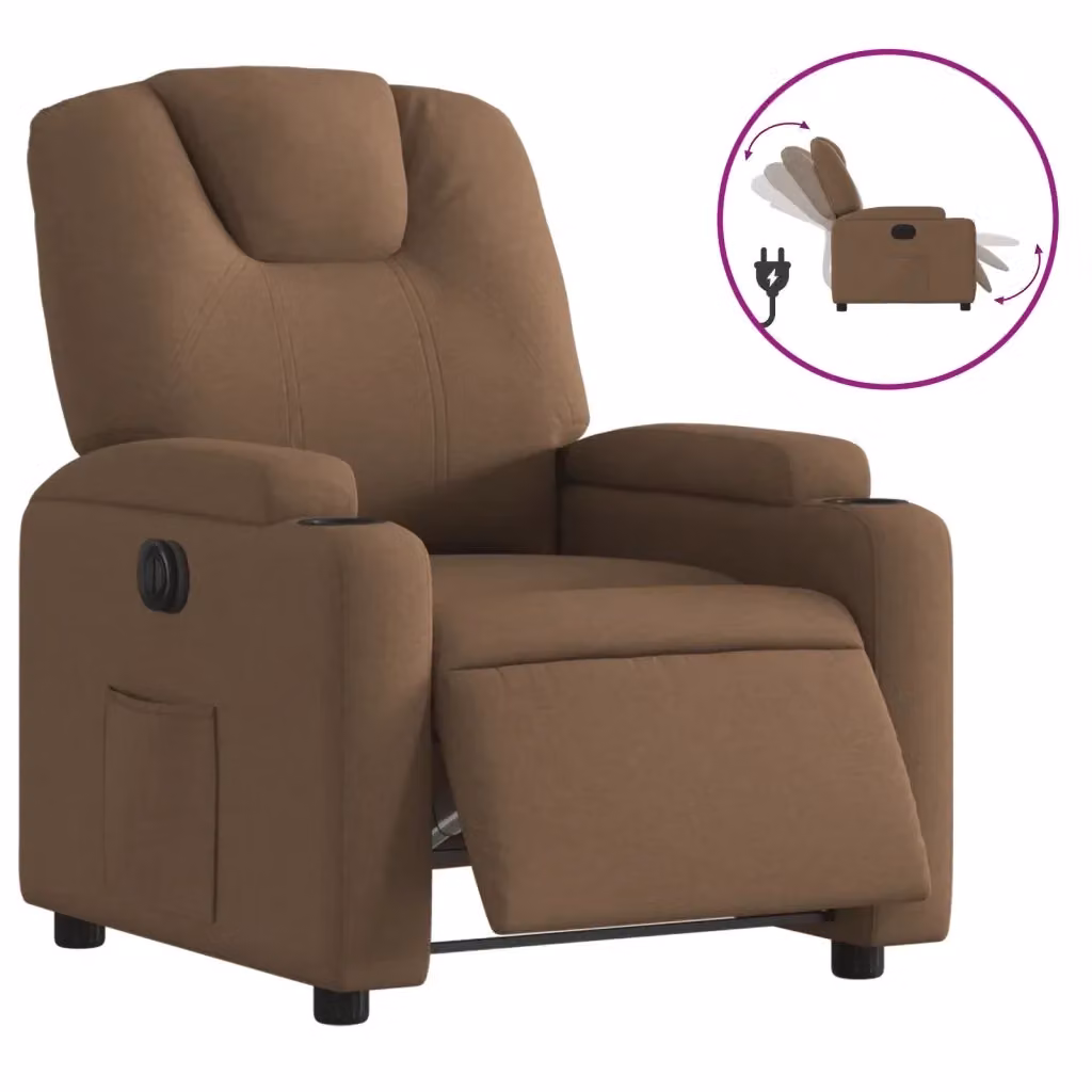 Poltrona Elettrica Reclinabile Relax in Tessuto Marrone con Braccioli e Struttura in Legno e Metallo – 2