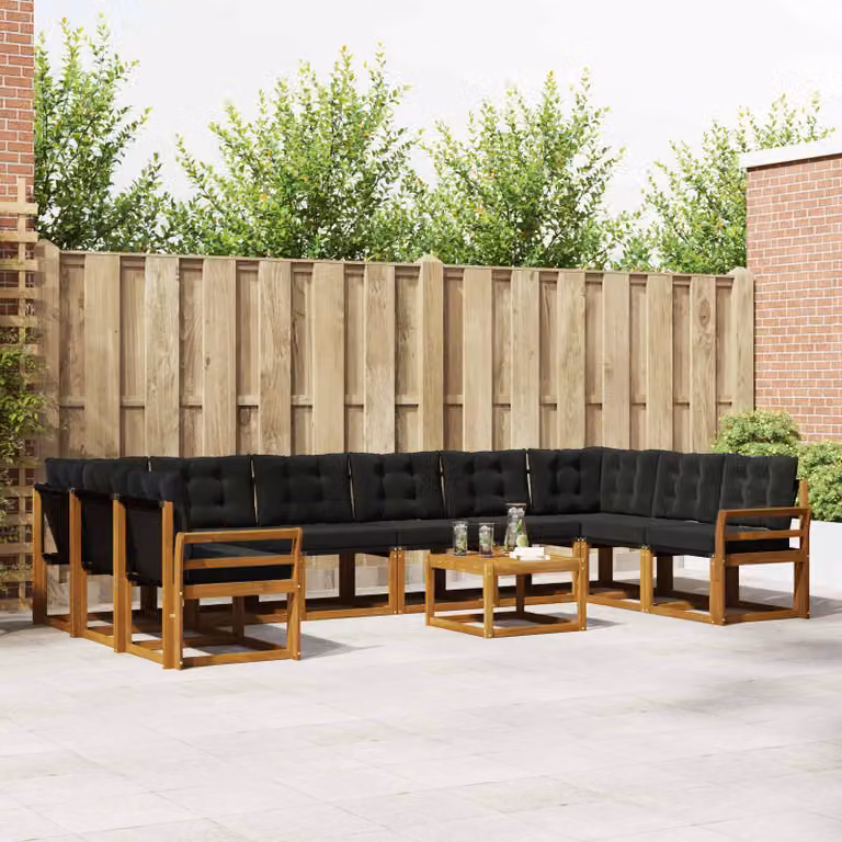 Set di divani da esterno vidaXL 11 pezzi in legno di acacia con cuscini, colore marrone e nero