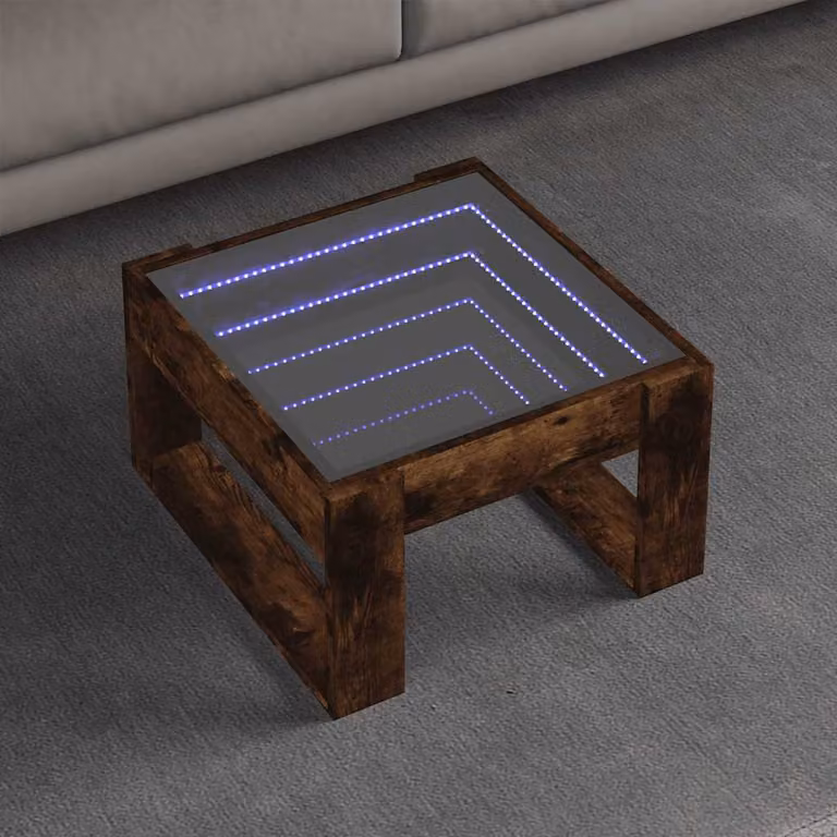 vidaXL Tavolino da Salotto Moderno con LED in Rovere Fumo, L 50 cm x P 53 cm x H 30 cm