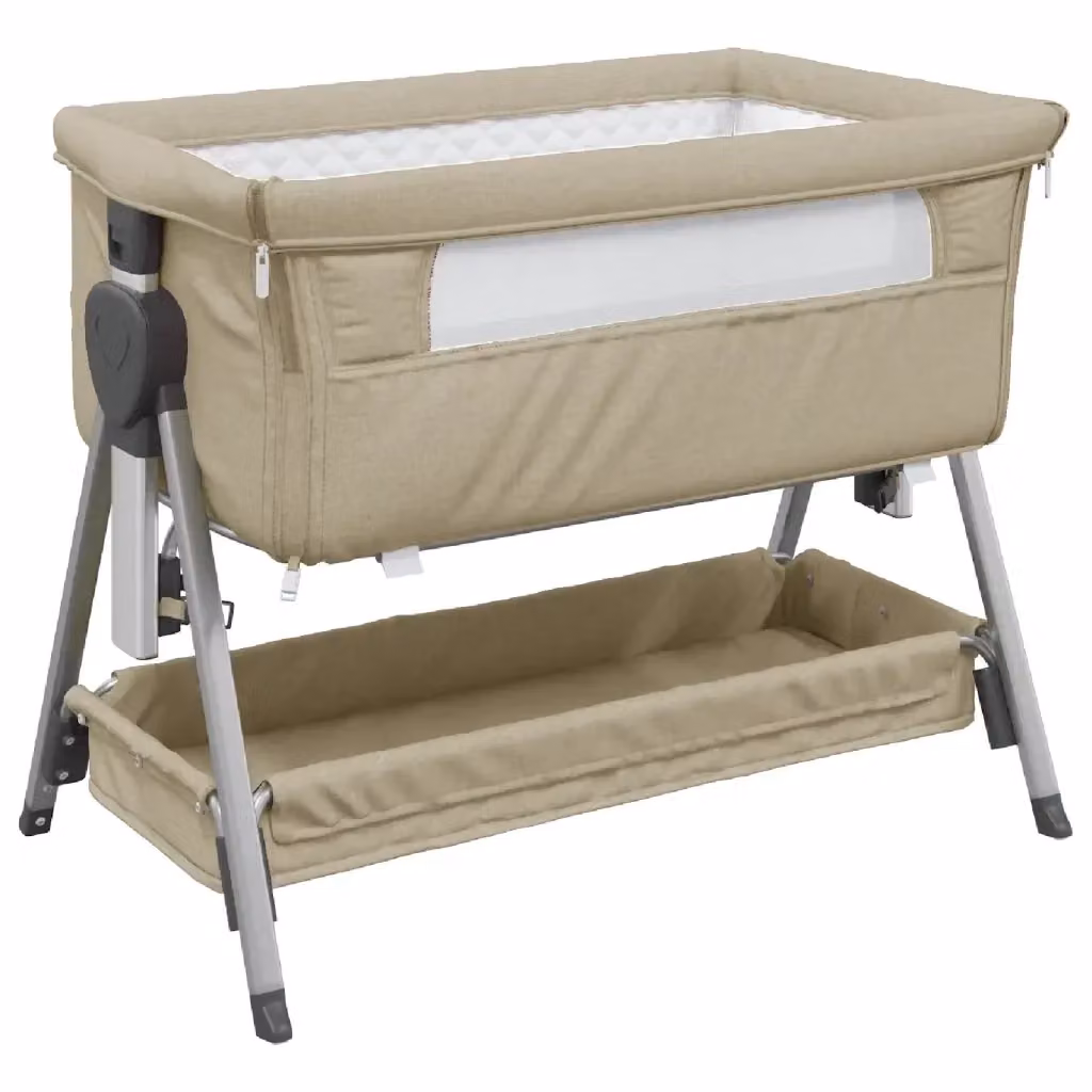 Lettino per bambini vidaXL in metallo con tessuto in lino beige e scomparti laterali – 2