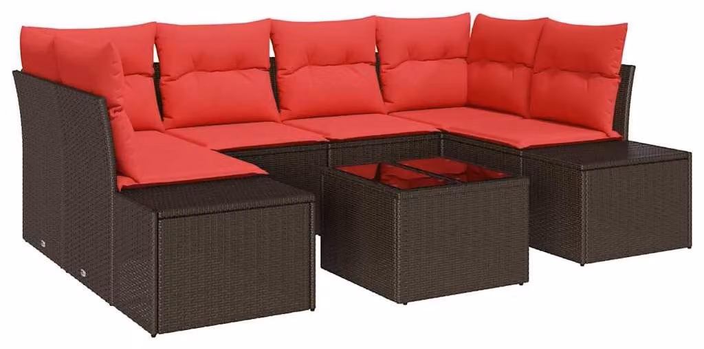 Set Divano da Giardino con cuscino 7 pcs Marrone polyrattan